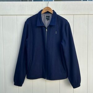 Qilo Wool Blend Navy Blue Coat Full Zip Jacket Size Medium Fall Winter Luxury